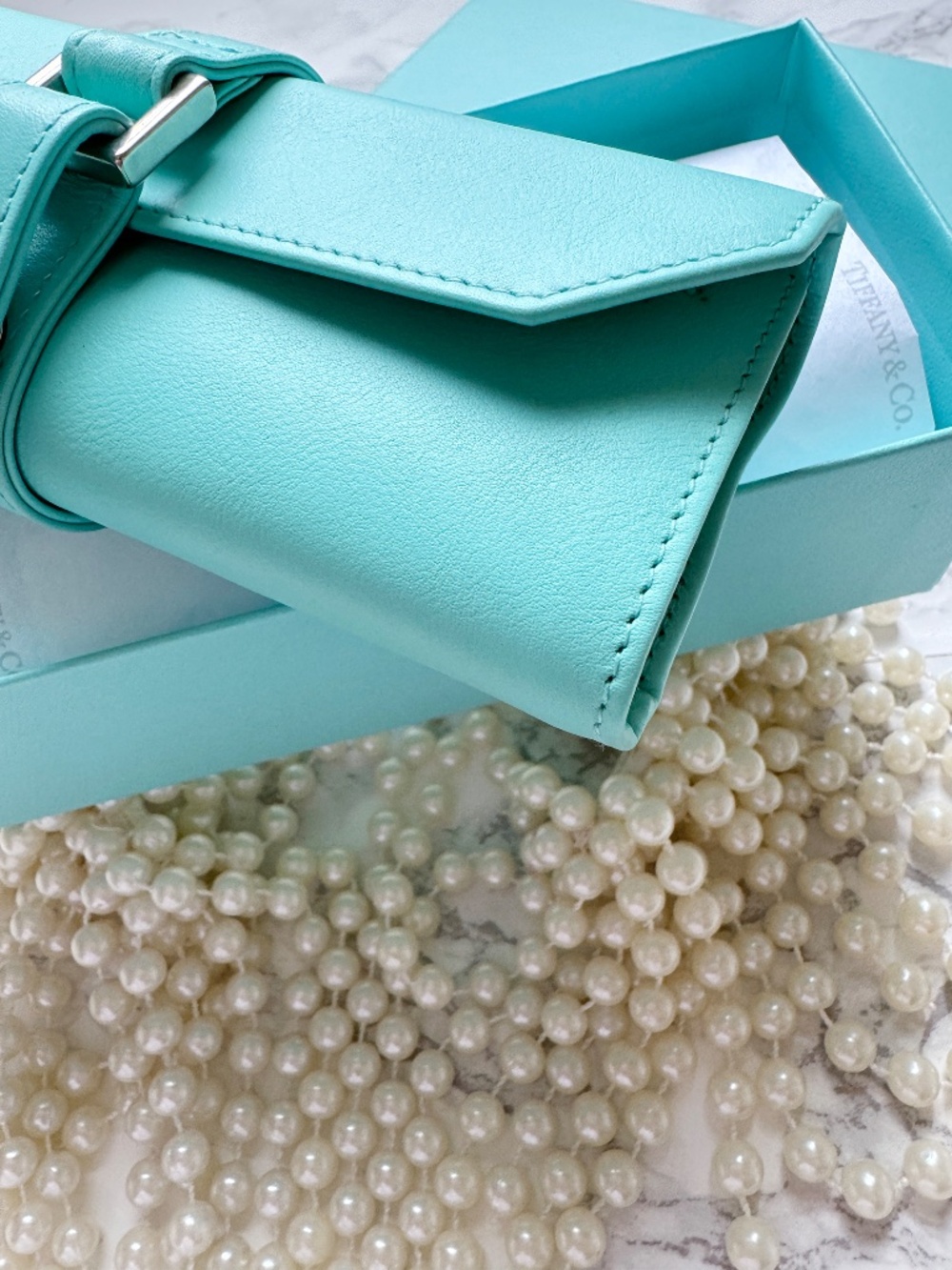 TIFFANY & Co. jewelry roll travel case Tiffany Blue leather small accessory ring - Picture 5 of 14